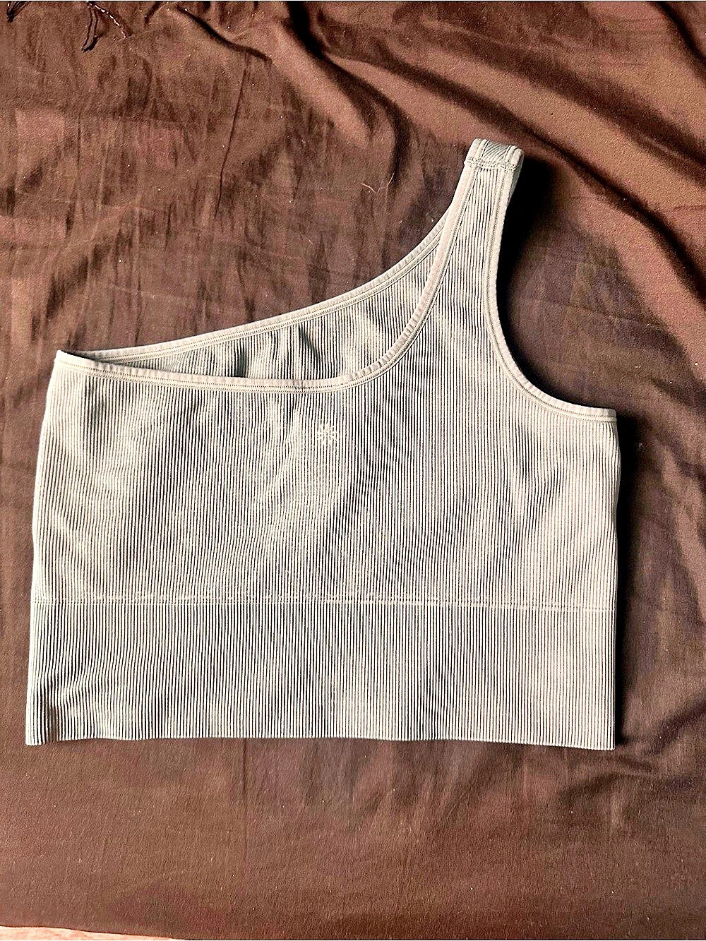 Athleta Exhale One Shoulder Crop Ribbed Tank Gray Medium